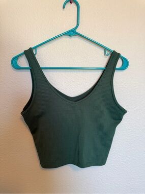 Hollister Ribbed V-Neck Crop Tank - Forest Green